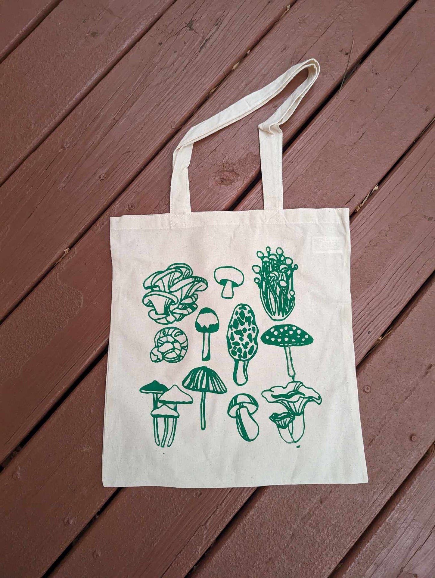 On Sale* Beige tote bag with green mushroom print